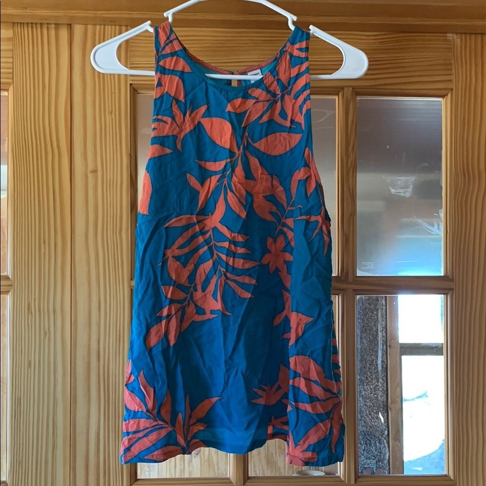 Women’s Old Navy Floral Teal Coral Botanical Ditsy Bold Colorful Tank Top L